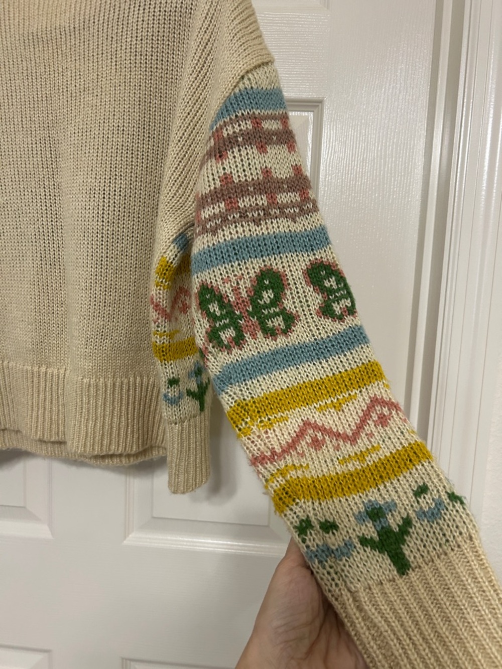 Floral Long Sleeve Sweater Tan Pink Blue Gold Green Medium-Thickness sz Medium - Picture 13 of 14